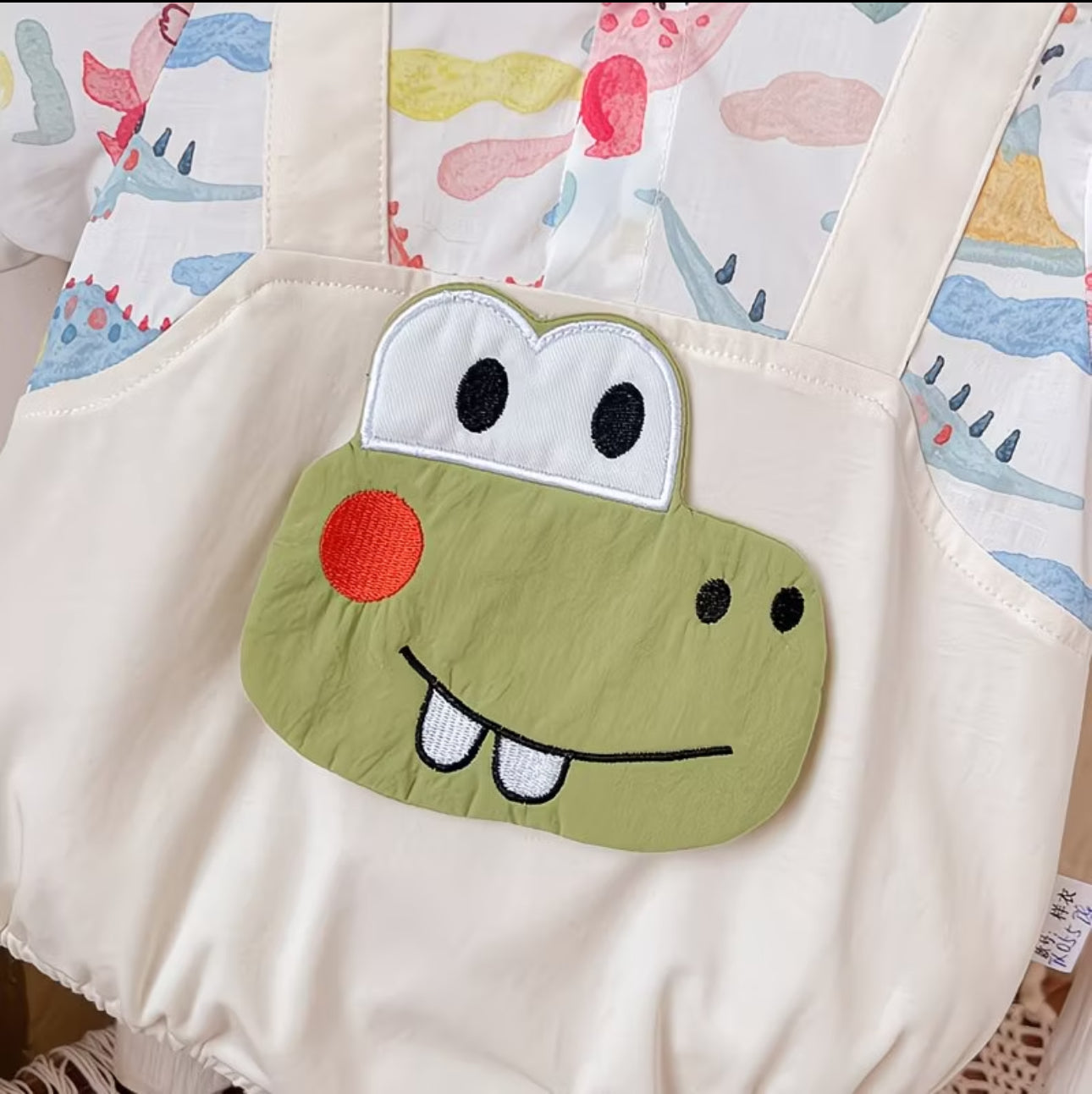 Soft & Breathable - Baby Boys Dino Print Romper Set with Crocodile Pocket Detail