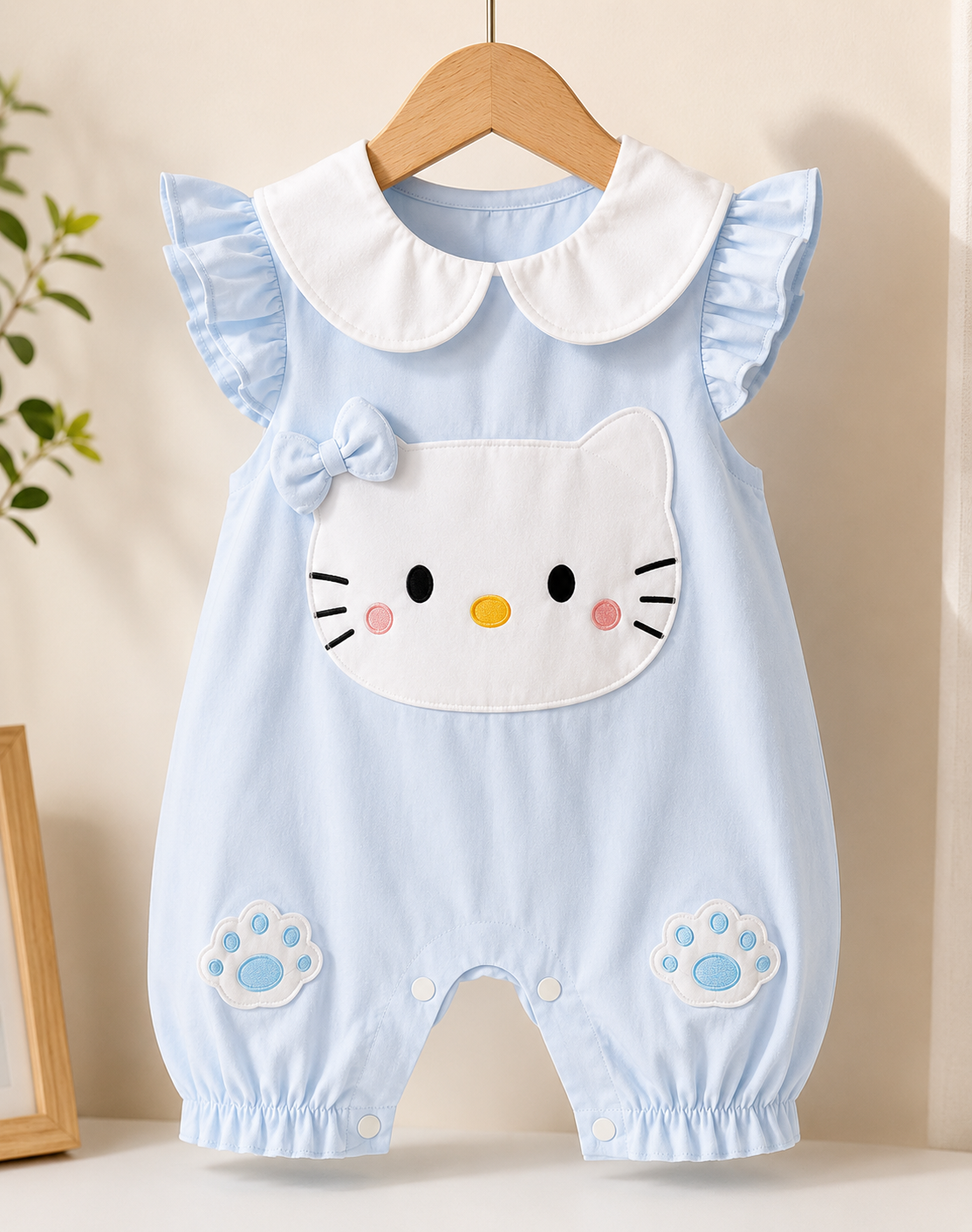 Soft & Breathable - Baby & Toddler - Plushy 3D Hello Kitty Romper - Pastel Blue