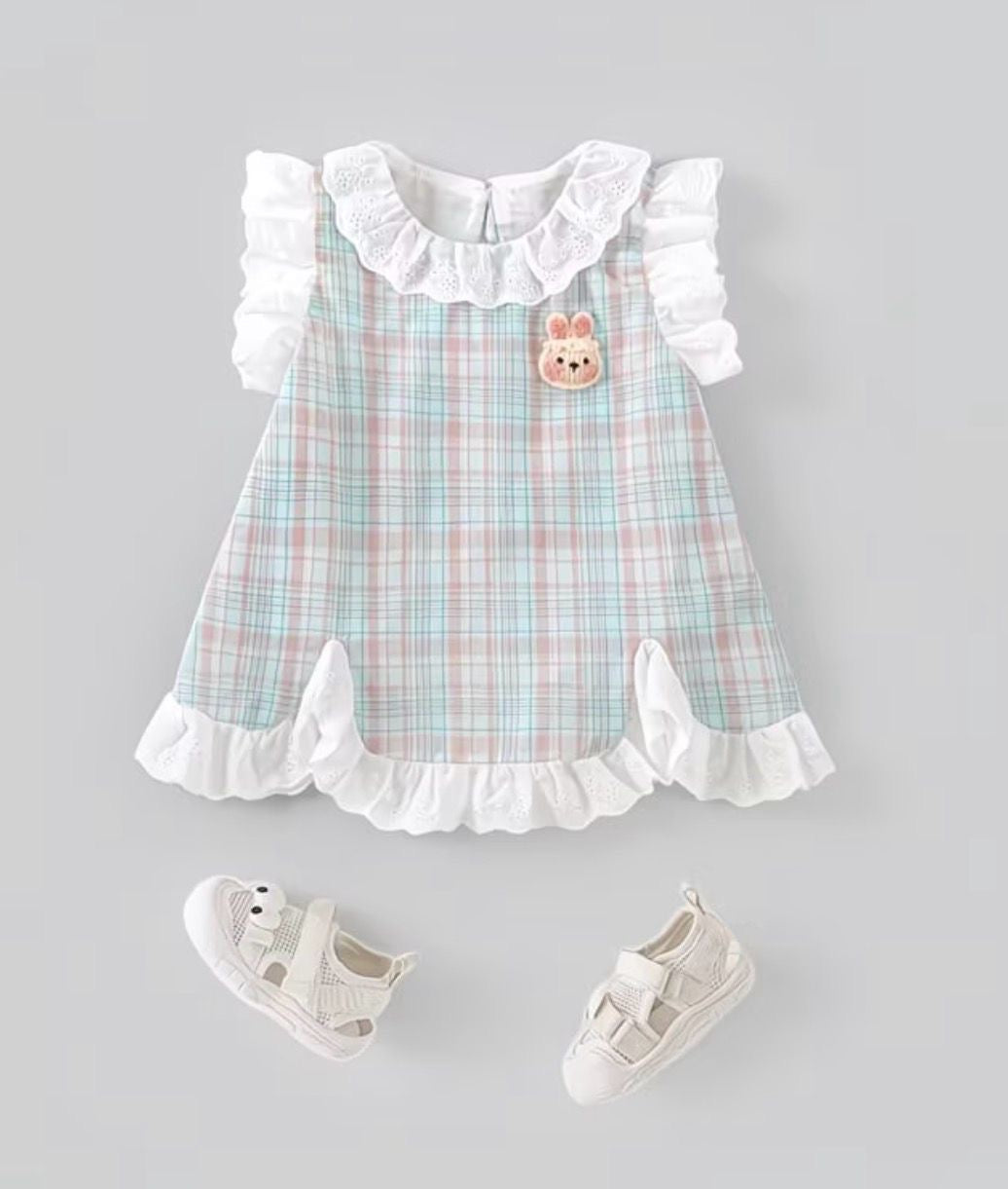 Soft & Breathable - Baby & Toddler - 100% Organic Cotton Plaid Ruffle Dress Set with Lace Collar