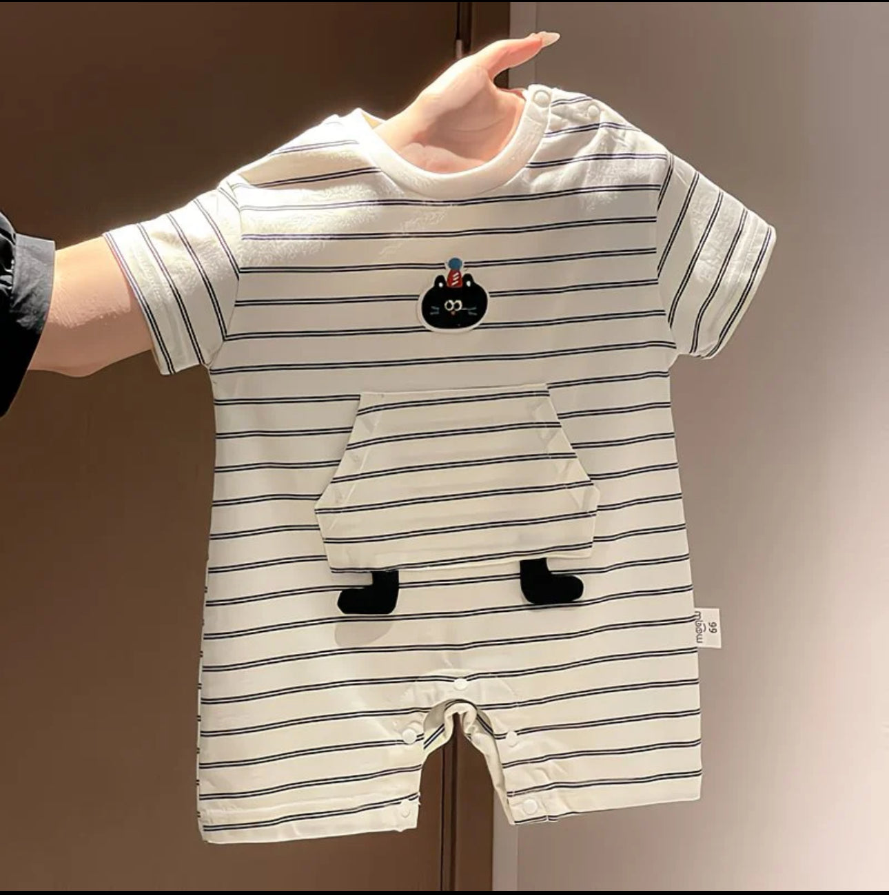 Soft & Breathable - Baby & Toddler - Elegant 3D Cat Striped Print Romper