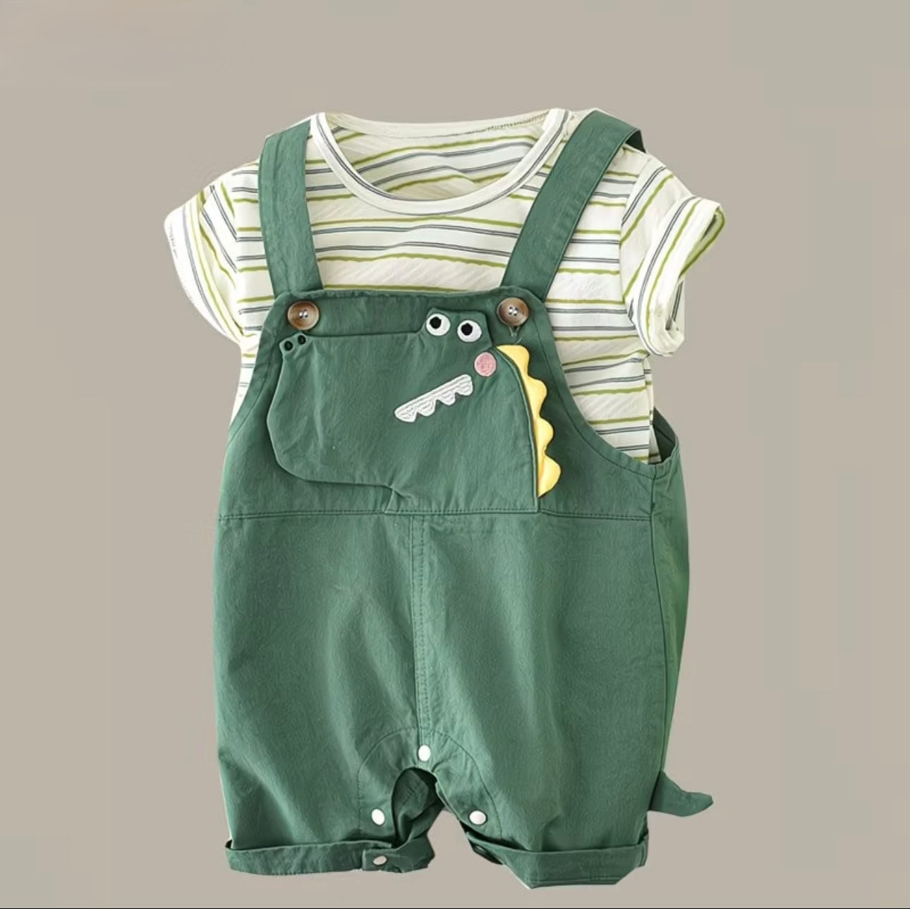 Trendy Soft & Breathable - Baby Boys Dino Dungaree Romper