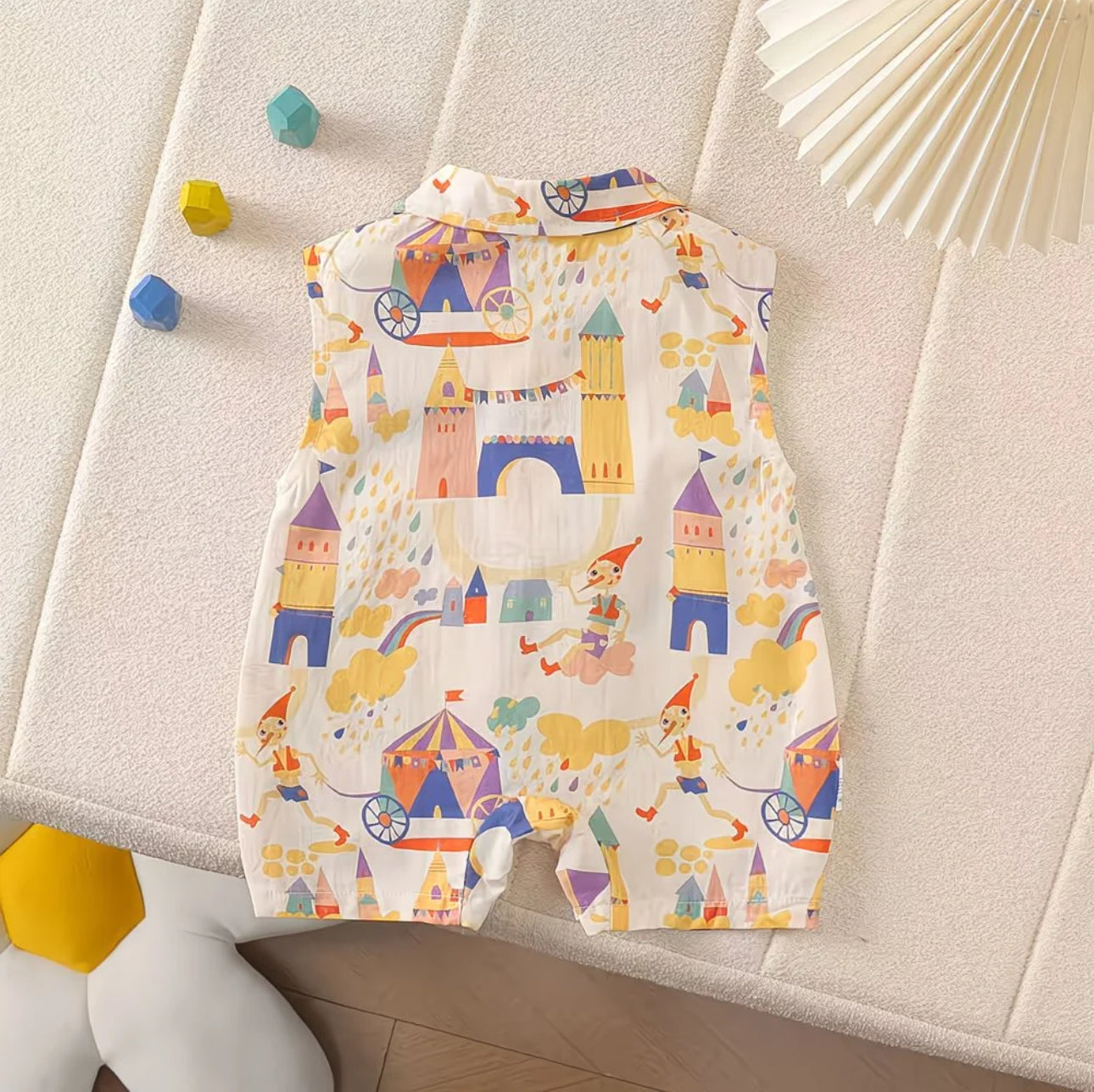 Soft & Breathable - Baby Boy Fantasy Castle Print Sleeveless Romper