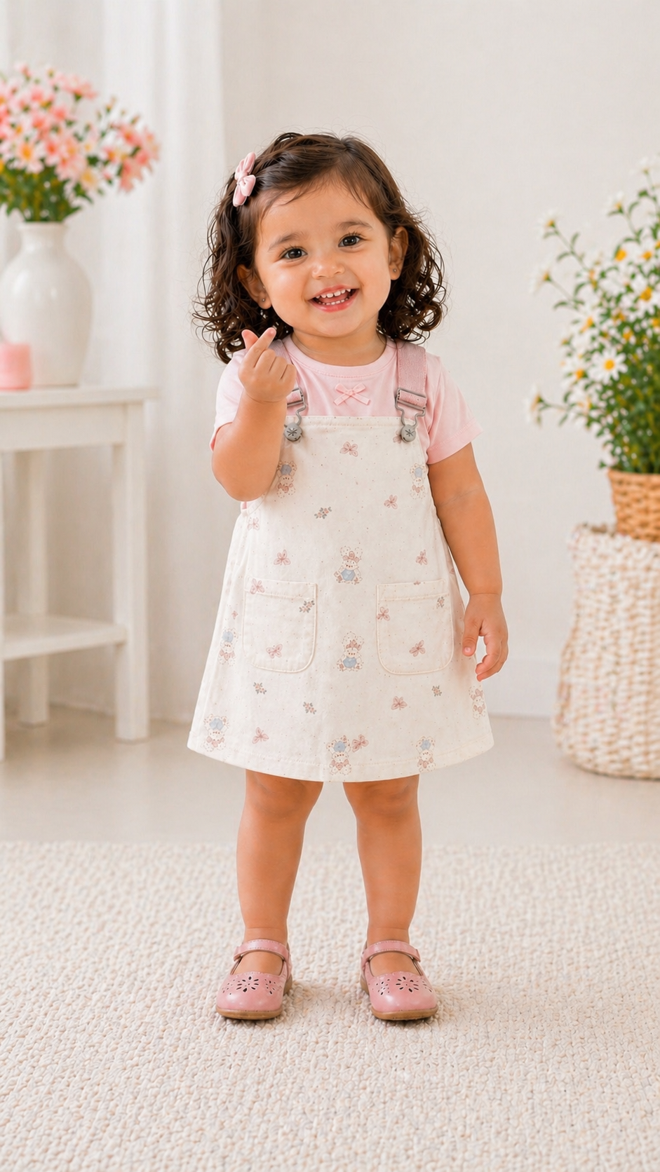 Girls Pink Pinafore Dress Set with Soft Tee