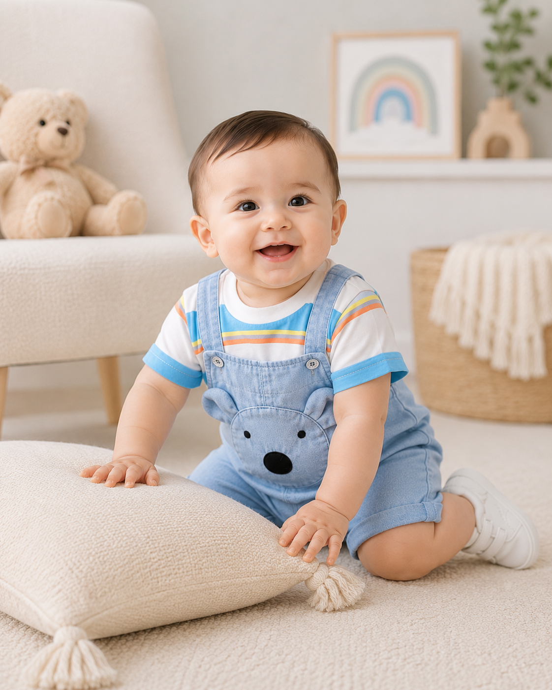 Soft & Breathable - Baby & Toddler - Cute Bear Dungaree Set