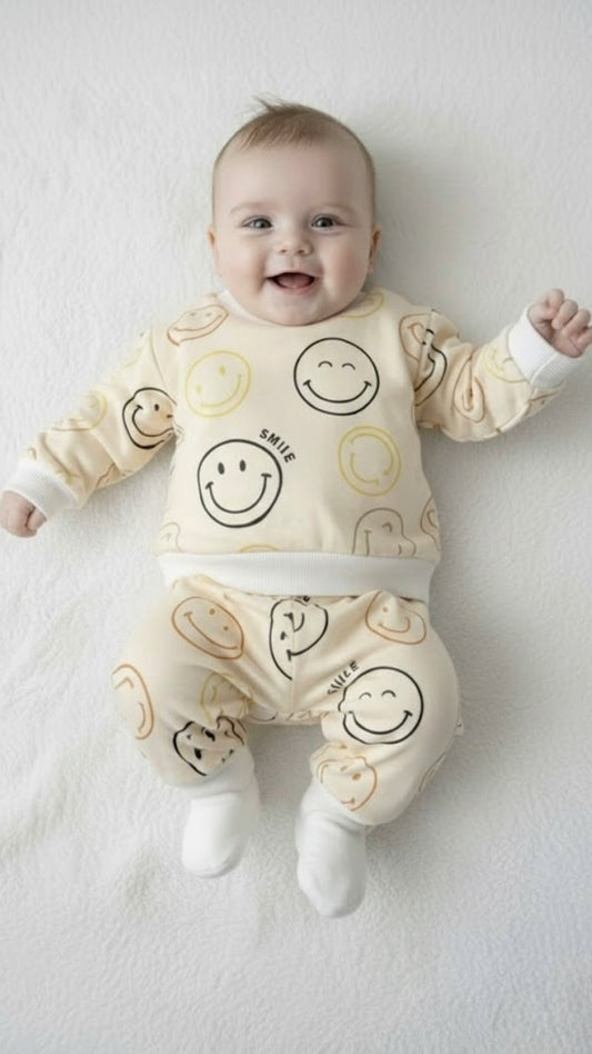 Trendy Soft & Breathable - Trendy Baby Co-Ord Set with Fleece - Smiley