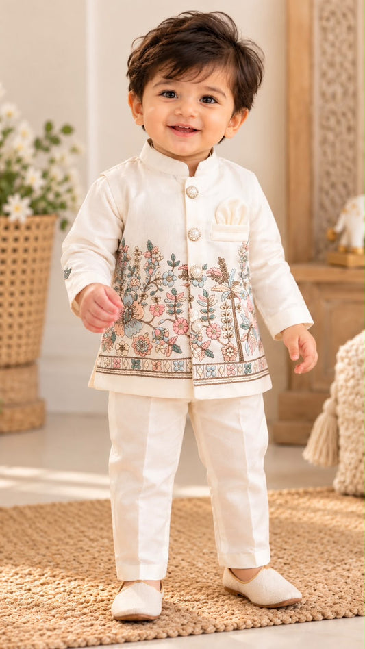 Soft & Breathable - Baby & Toddler - Elegant Ethnic Cute Pastel Bloom Embroidered Kurta Set