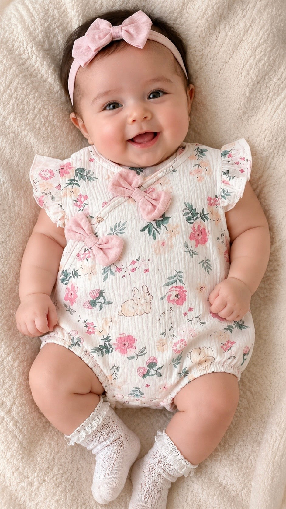 Soft & Breathable - 100% Organic Cotton Romper - Baby Bow
