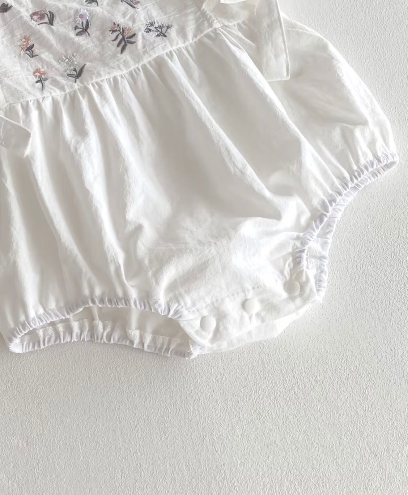 Soft & Breathable - Baby & Toddler - 100% Organic Cotton White Floral Embroidered Baby Girl Romper