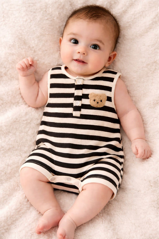 Soft & Breathable - Baby & Toddler - Elegant Baby Bear Striped Sleeveless Romper