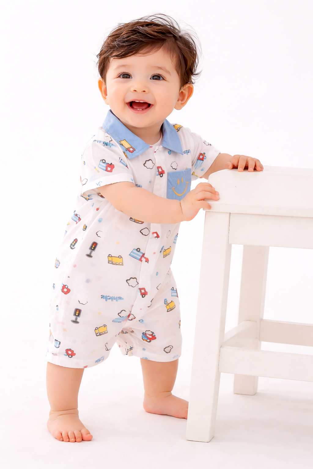 Soft & Breathable - Baby & Toddler - Traffic Print Collared Baby Romper