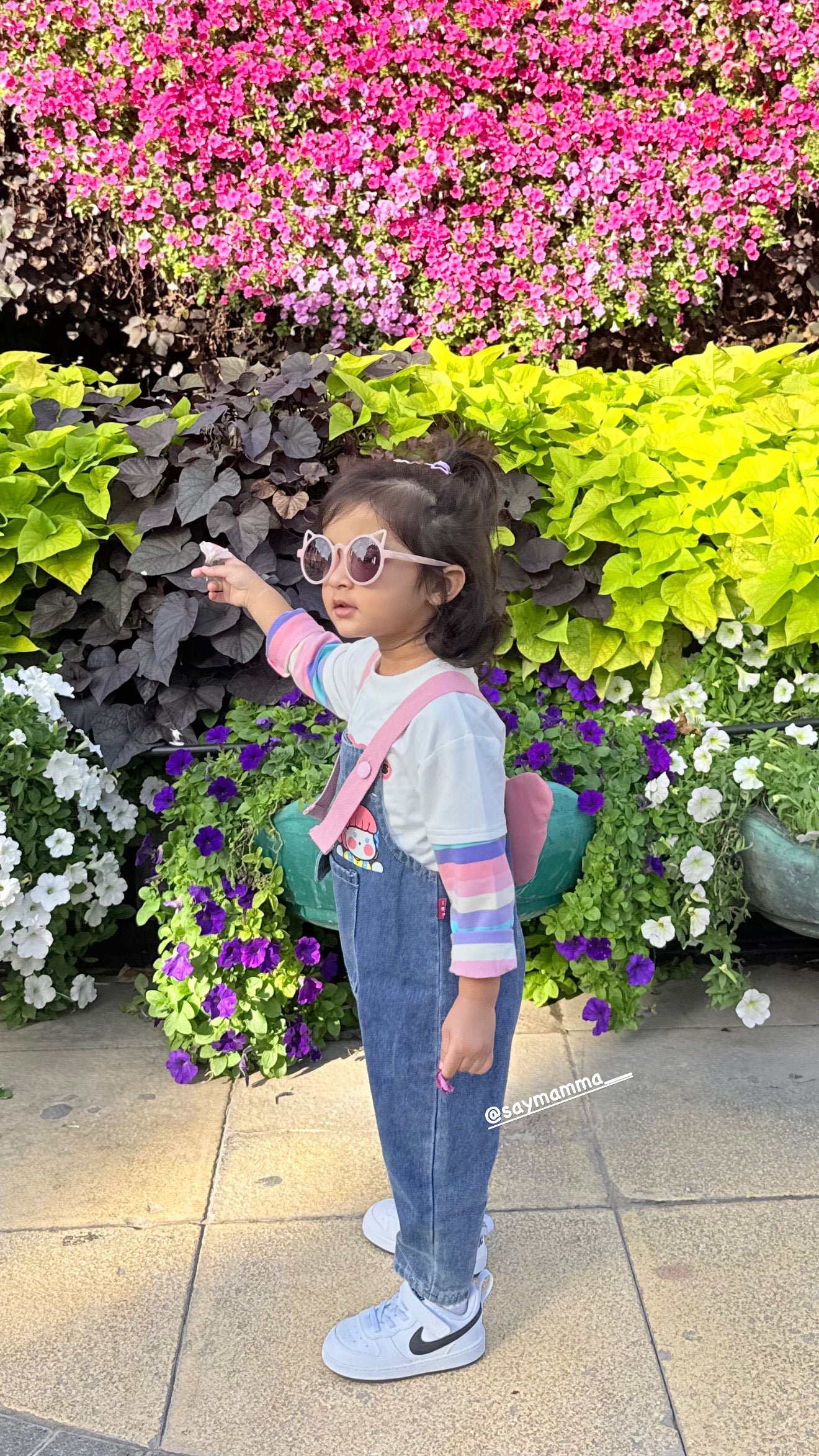 Denim Love - Girls Printed Soft Denim Dungaree with T-Shirt