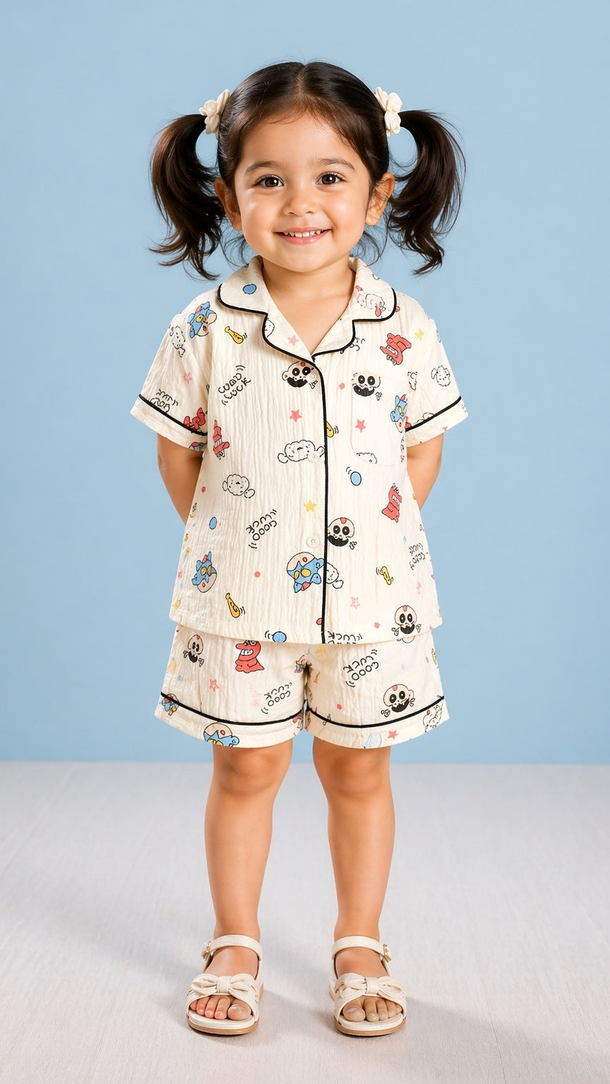 Elegant & Soft Printed Short Co-ord Set - Cutie