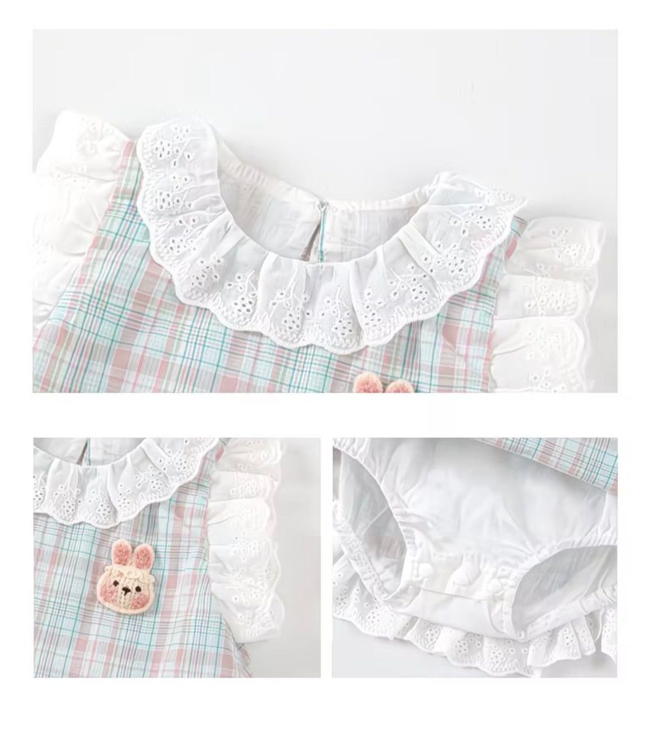 Soft & Breathable - Baby & Toddler - 100% Organic Cotton Plaid Ruffle Dress Set with Lace Collar