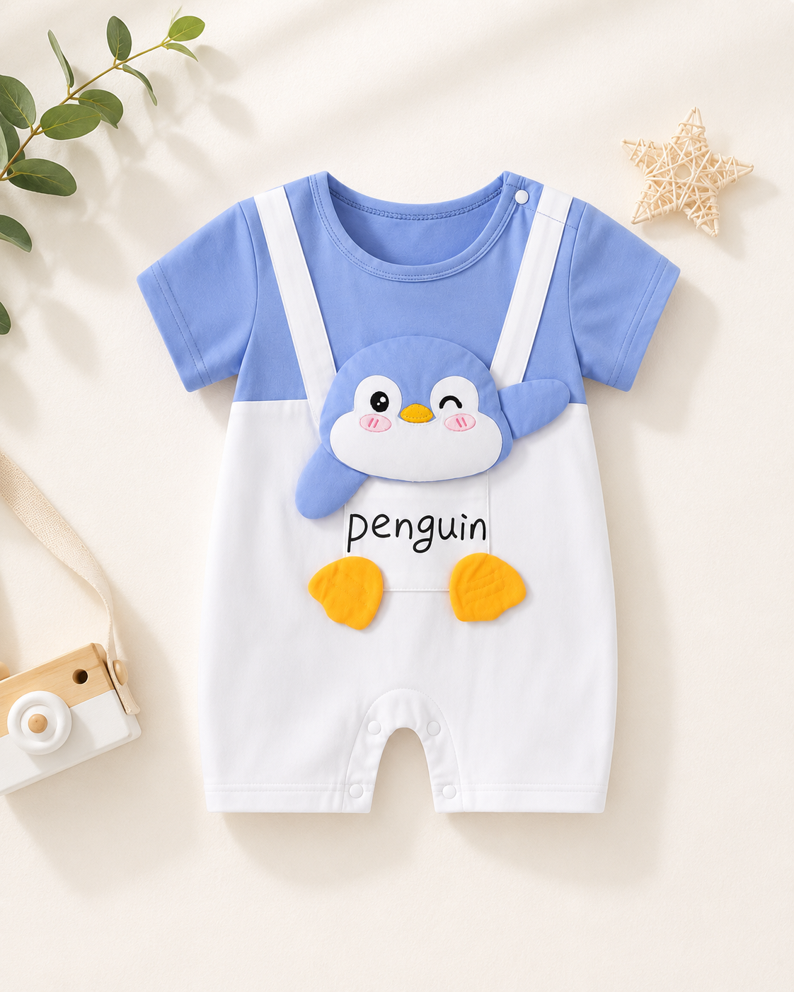 Soft & Breathable - Baby & Toddler - 3D Penguin Plushy Romper Blue