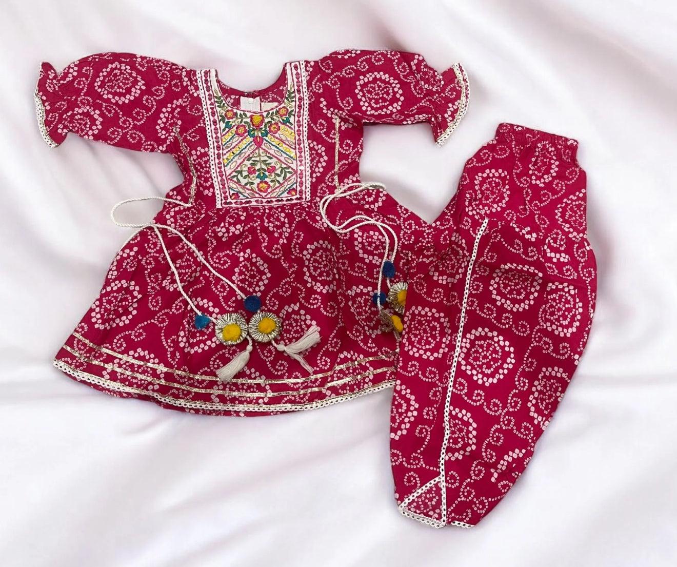 Trendy Girls Printed Full Ethnic Co-ord Set - Beautiful Bandhini Pink