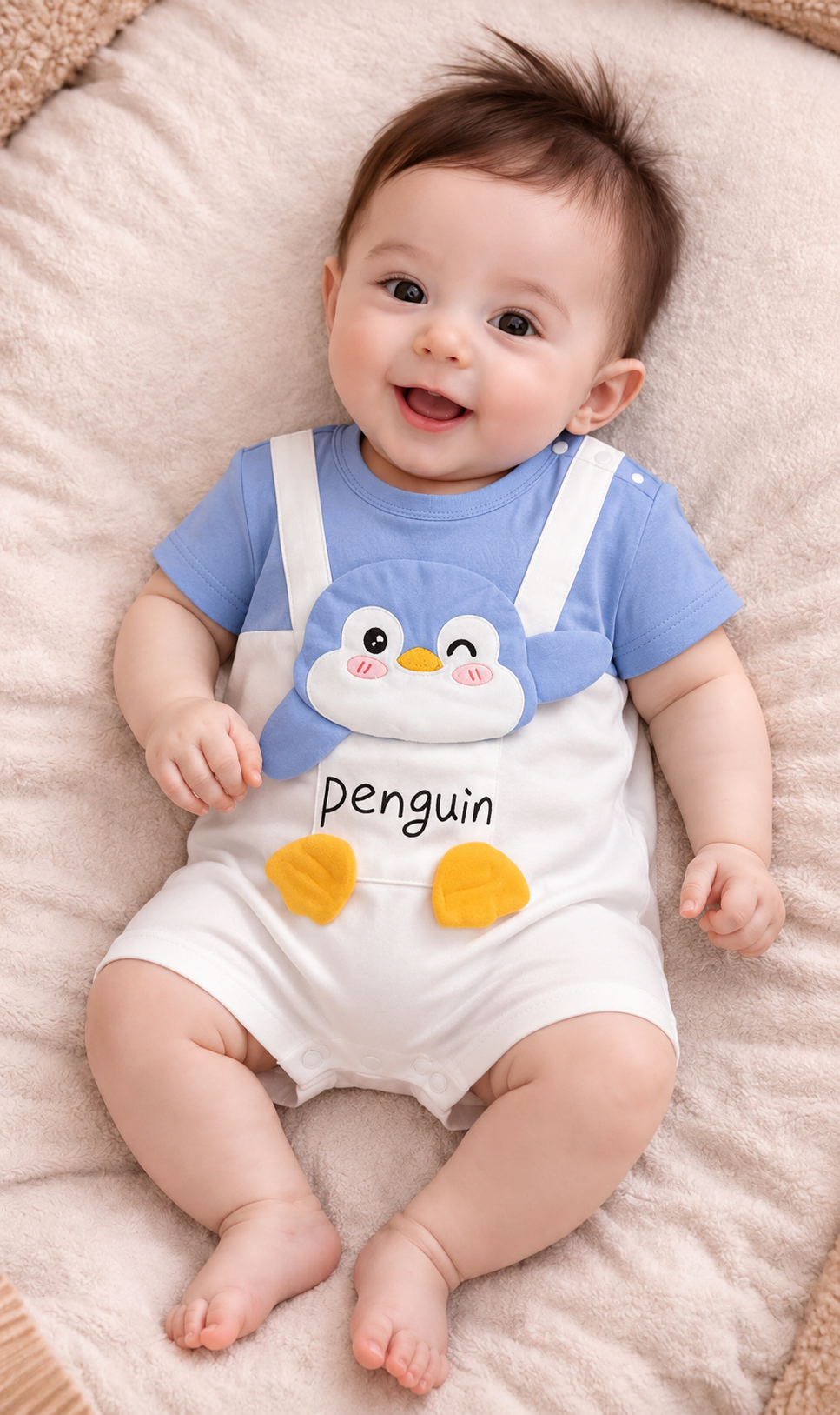 Soft & Breathable - Baby & Toddler - 3D Penguin Plushy Romper Blue