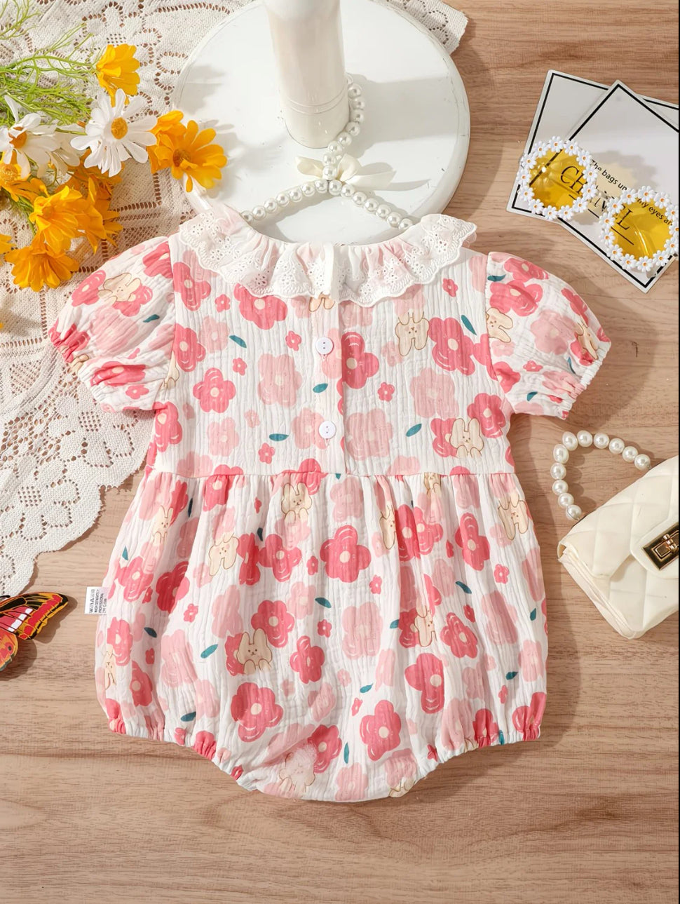 Soft & Breathable - Trendy Pink Floral Cotton Baby Girl Romper