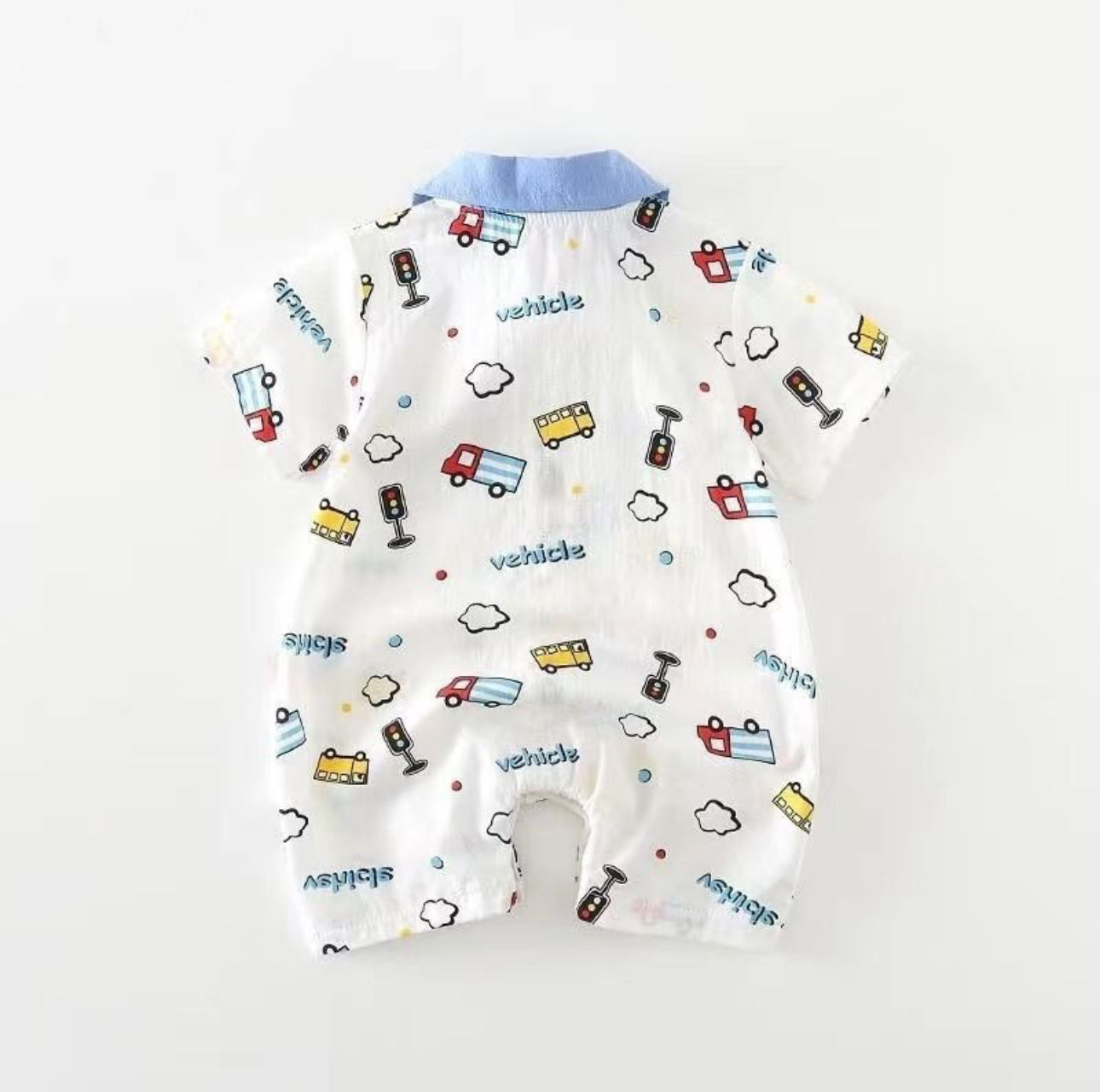Soft & Breathable - Baby & Toddler - Traffic Print Collared Baby Romper