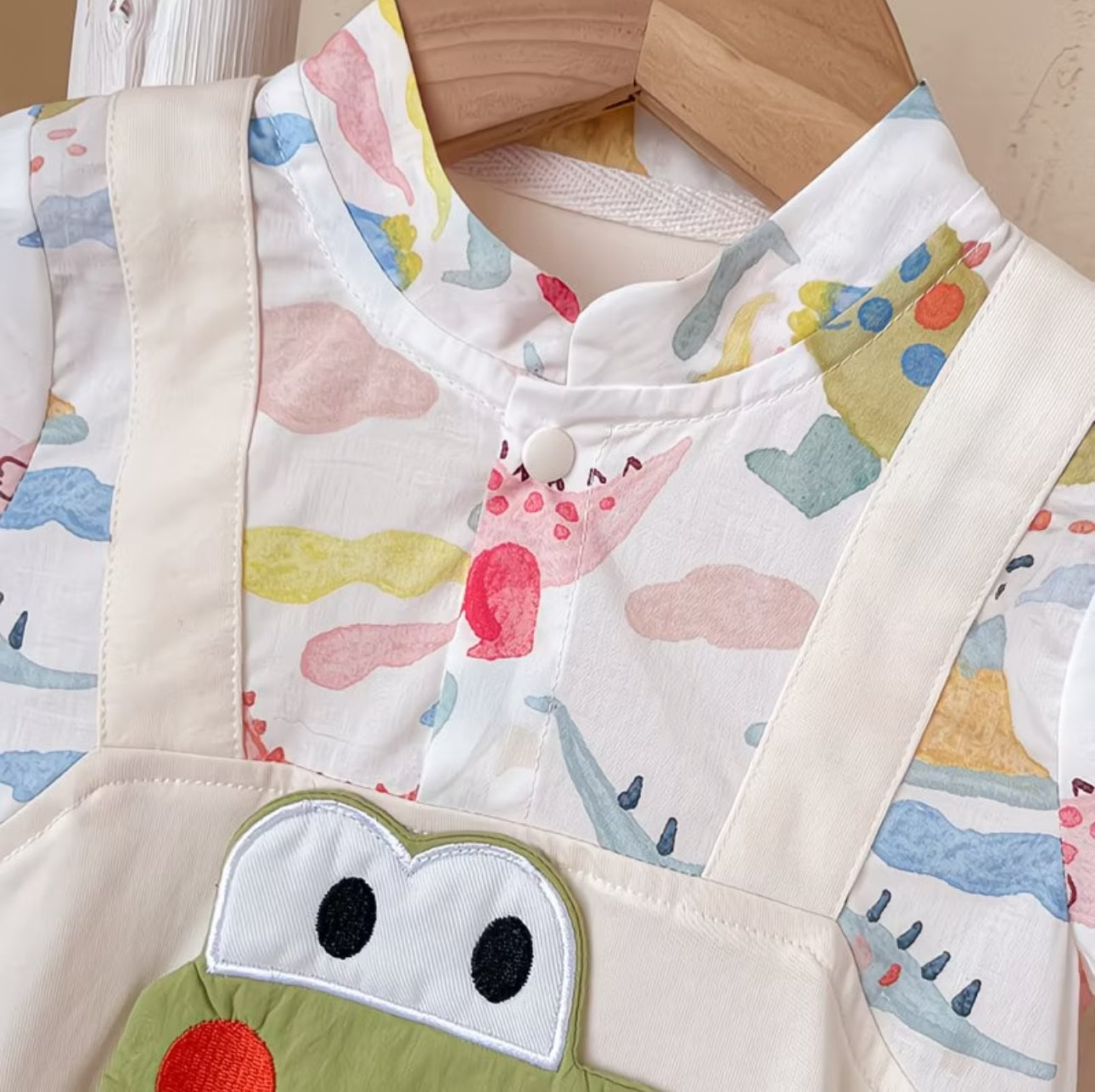 Soft & Breathable - Baby Boys Dino Print Romper Set with Crocodile Pocket Detail