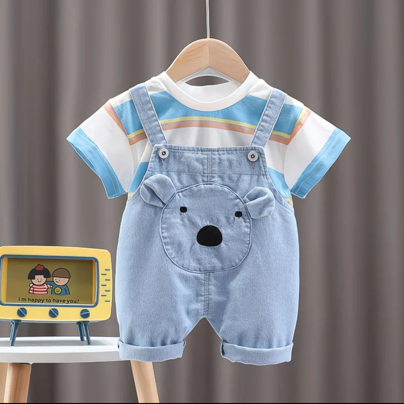 Soft & Breathable - Baby & Toddler - Cute Bear Dungaree Set