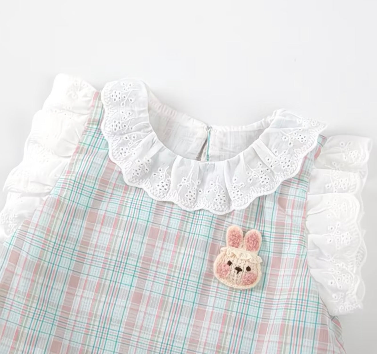 Soft & Breathable - Baby & Toddler - 100% Organic Cotton Plaid Ruffle Dress Set with Lace Collar