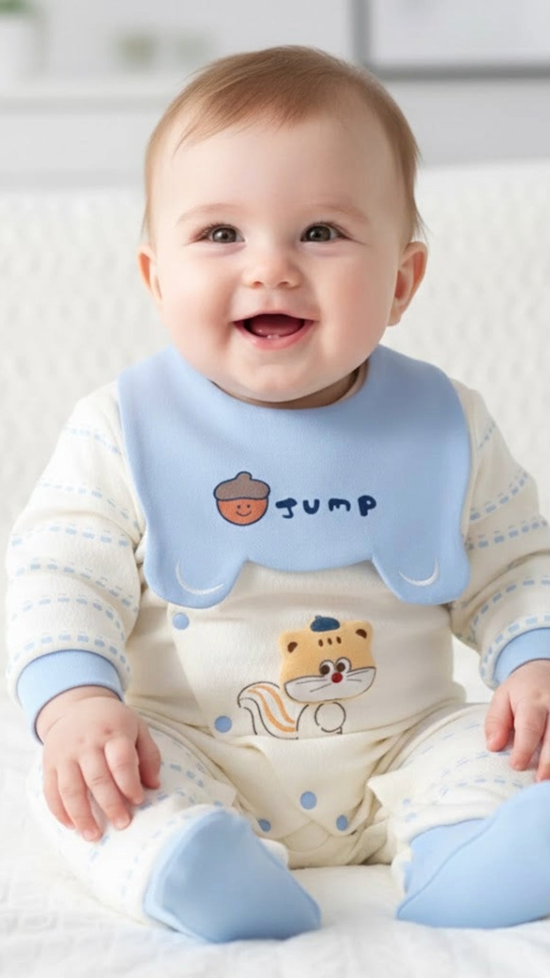 Trendy Soft & Breathable - Trendy Baby 3D Bodysuit With Fleece & Matching Bib - Kitty
