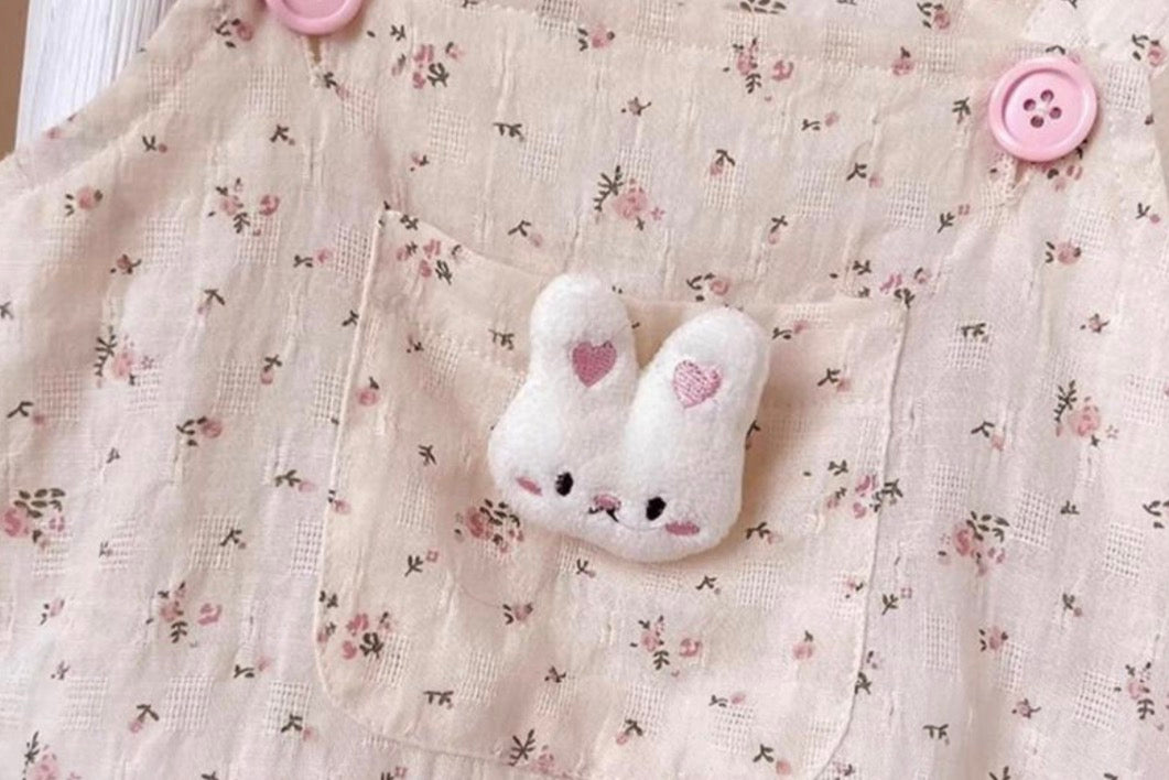 Soft & Breathable - Baby Girl Floral Romper Set with Peter Pan Collar Pink Ribbed Top