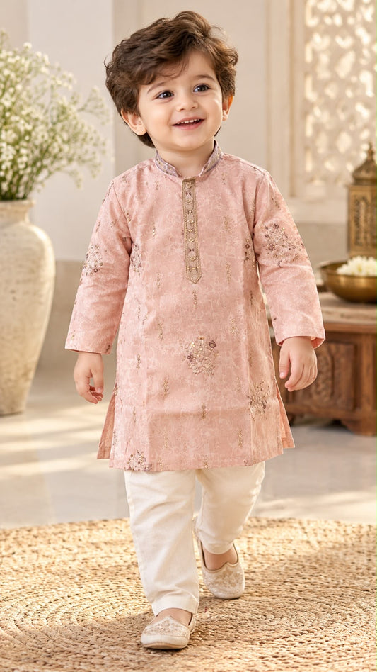 Soft & Breathable - Baby & Toddler - Elegant Ethnic Blush Pink Embroidered Kurta Pant Set