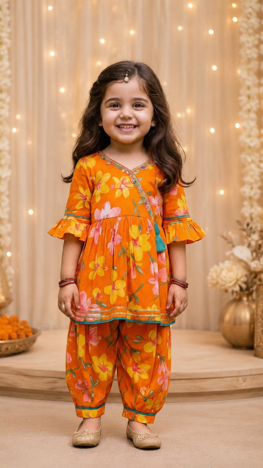 Girls Soft Ethnic - Printed Floral Set with Safe & Soft Mirror Work