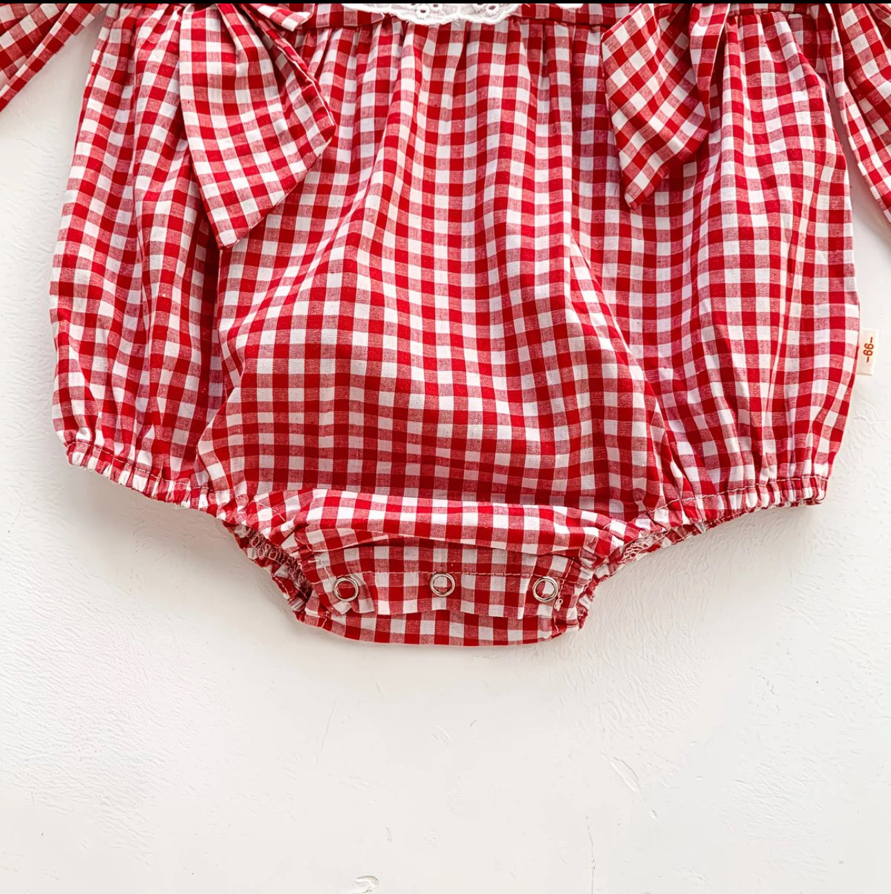 Soft & Breathable - Baby & Toddler -  Elegant Red Gingham Strawberry Embroidered Romper Dress With Matching Hairband