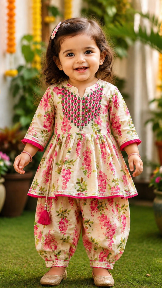 Girls Soft Ethnic - Printed Set With Safe & Soft Mirror Work
