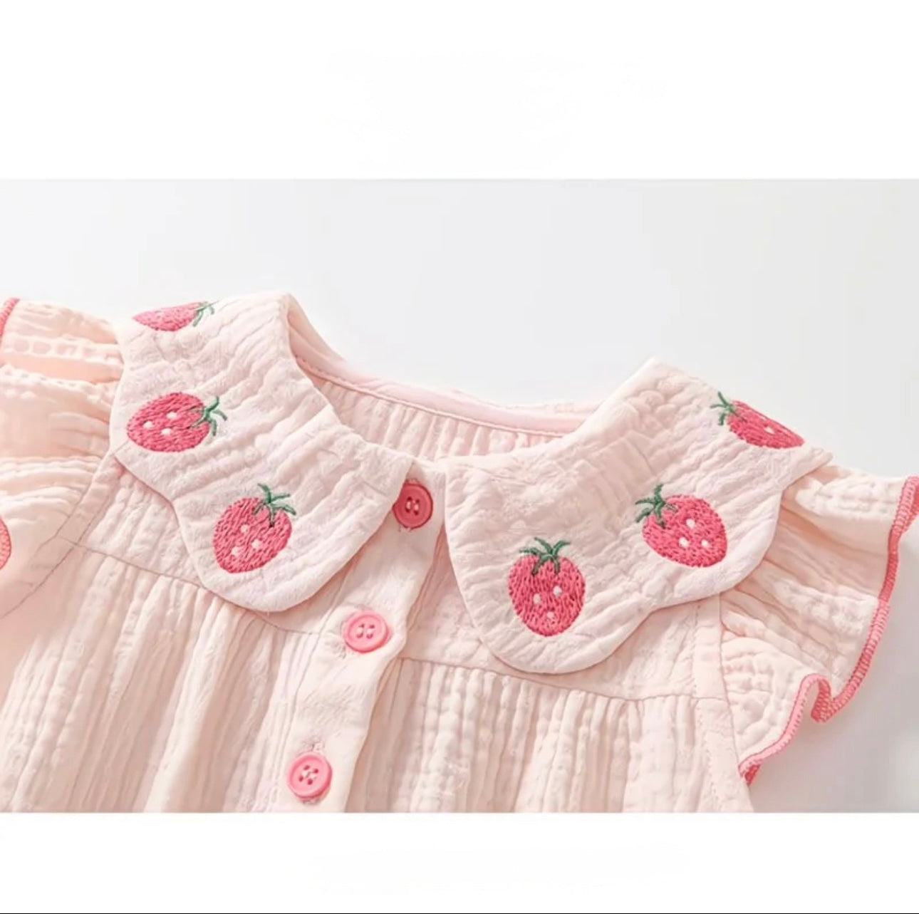 Soft & Breathable - 100% Organic Cotton Baby Girl Strawberry Embroidered Romper with Matching Headband