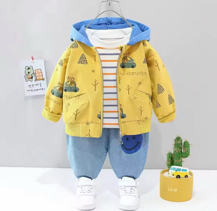Trendy Stylish Jacket, T-Shirt & Denim Set