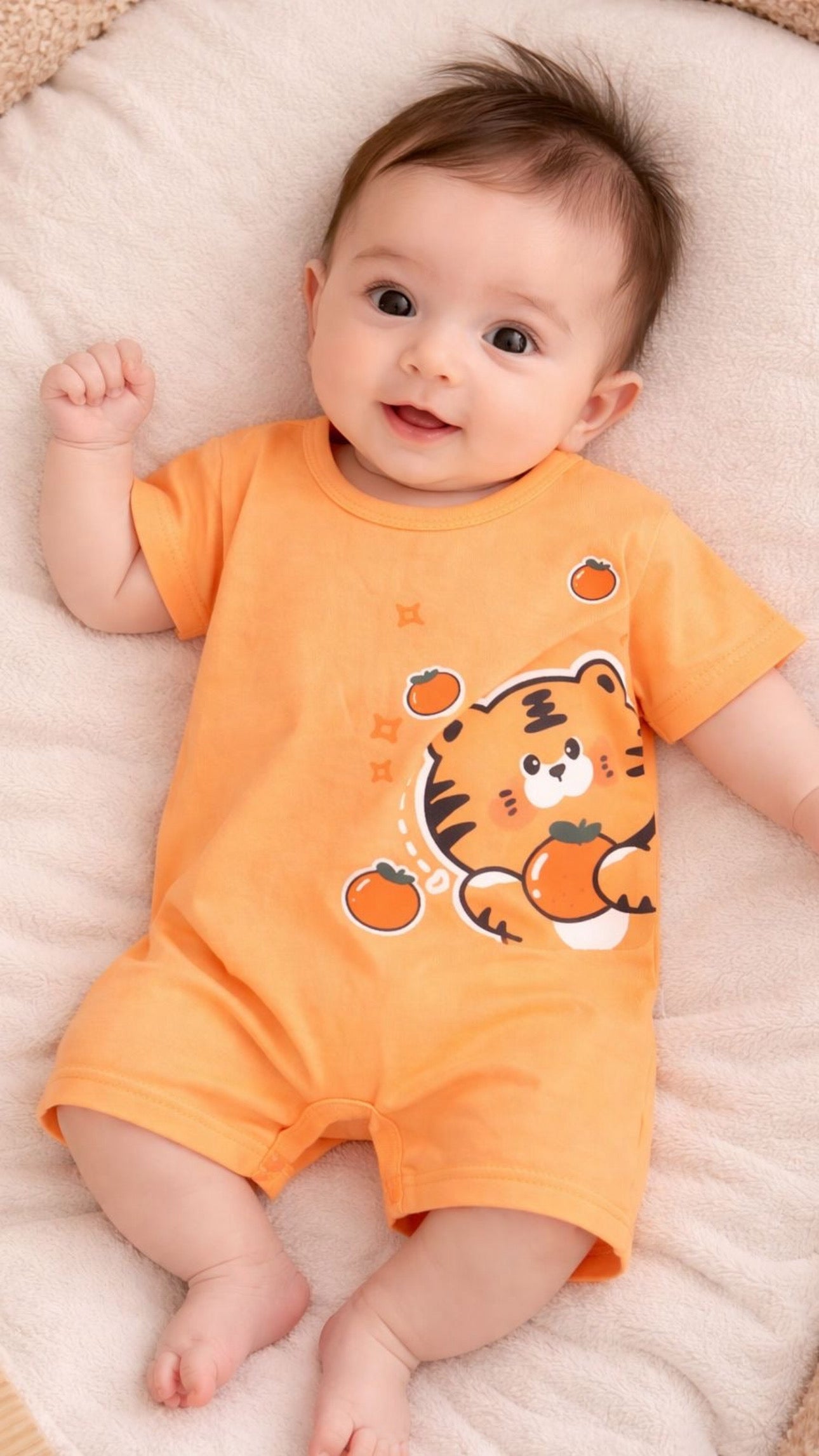 Soft & Breathable - Baby & Toddler - Elegant Tiger & Orange Print Baby Romper