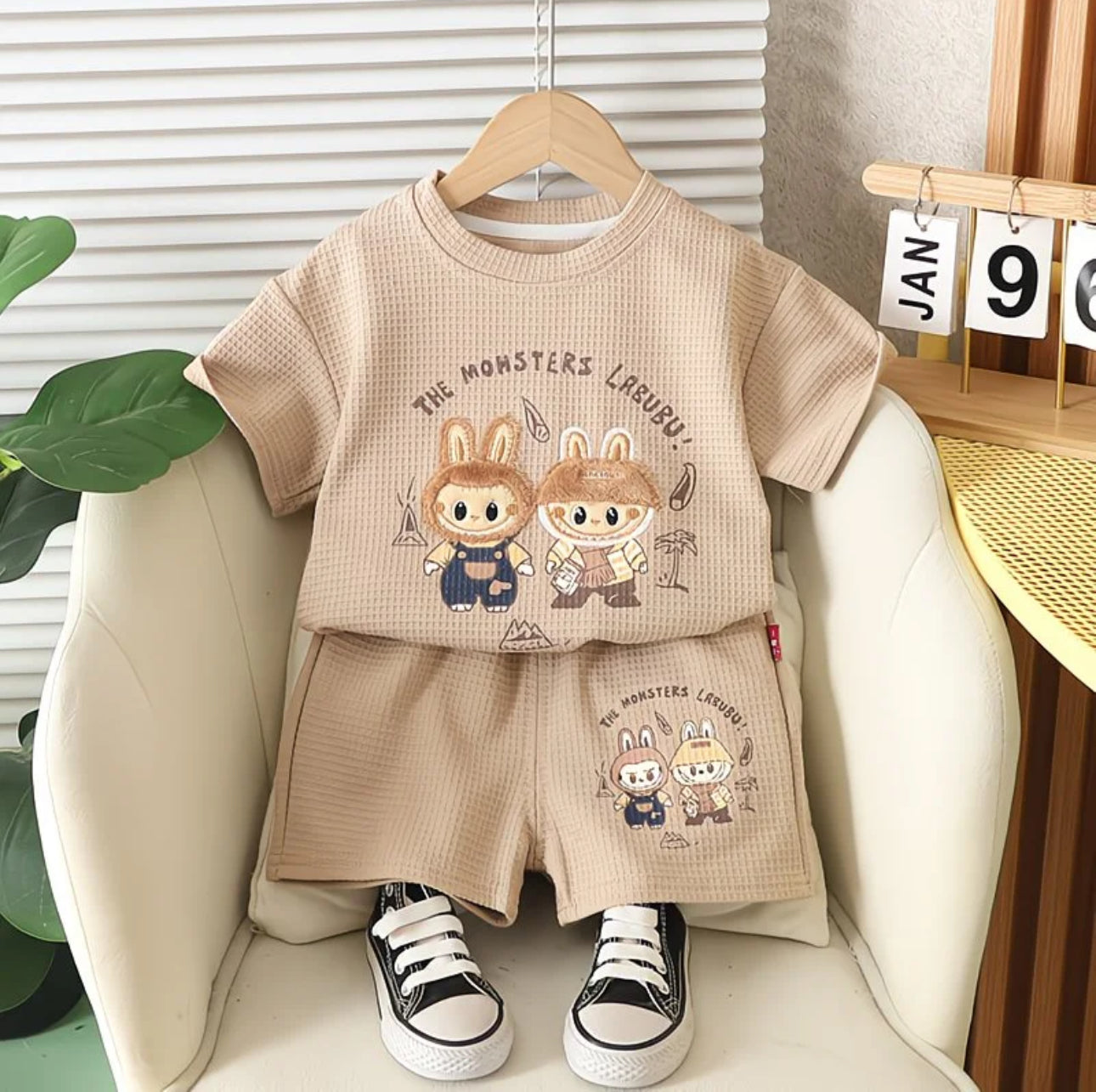 Kids Labubu Waffle T-Shirt & Shorts Co-ord Set