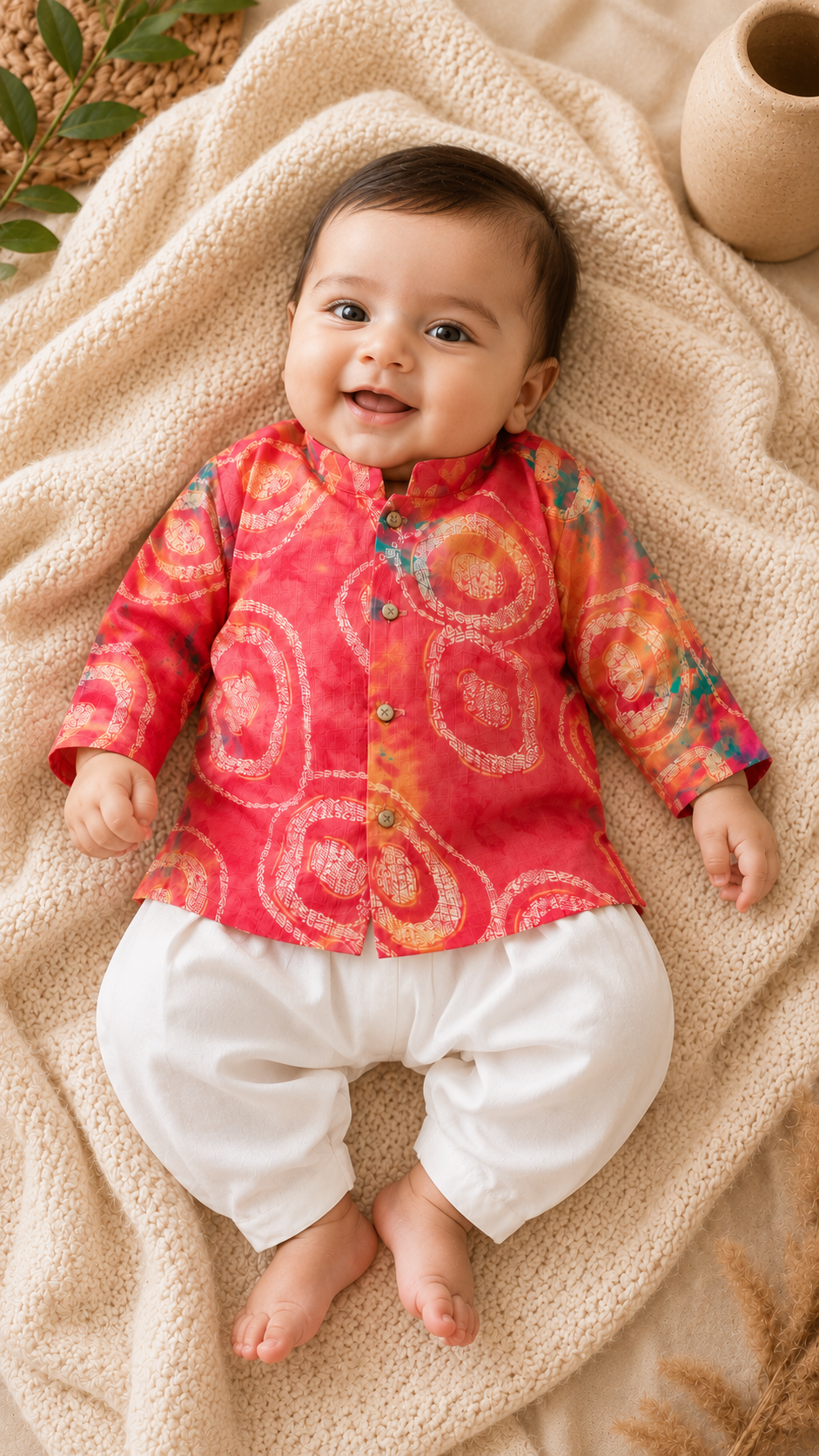 Soft & Breathable - Baby & Toddler - Elegant Ethnic - Royal Heritage Coral Kurta Set