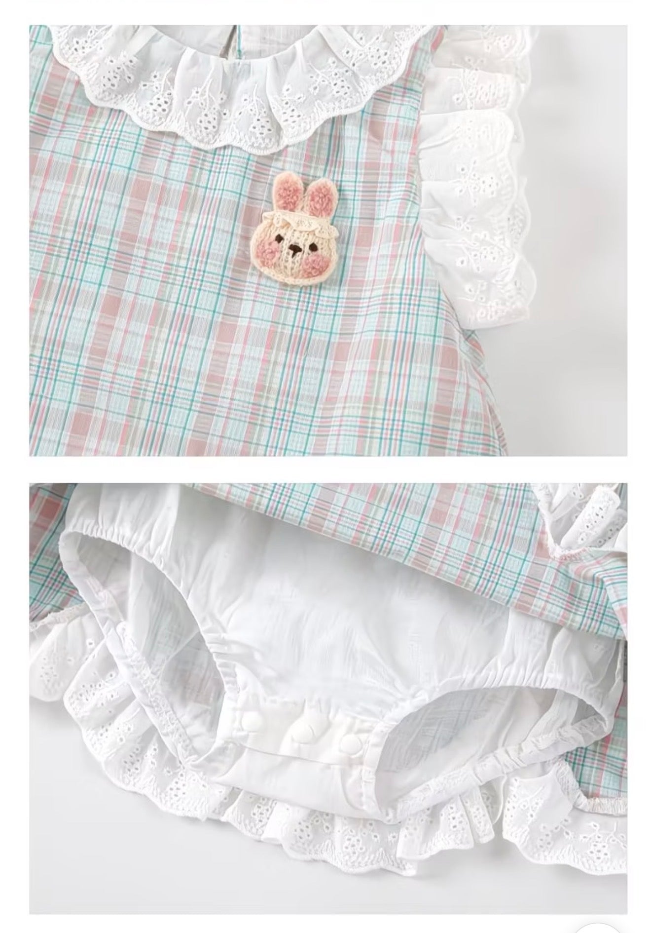 Soft & Breathable - Baby & Toddler - 100% Organic Cotton Plaid Ruffle Dress Set with Lace Collar