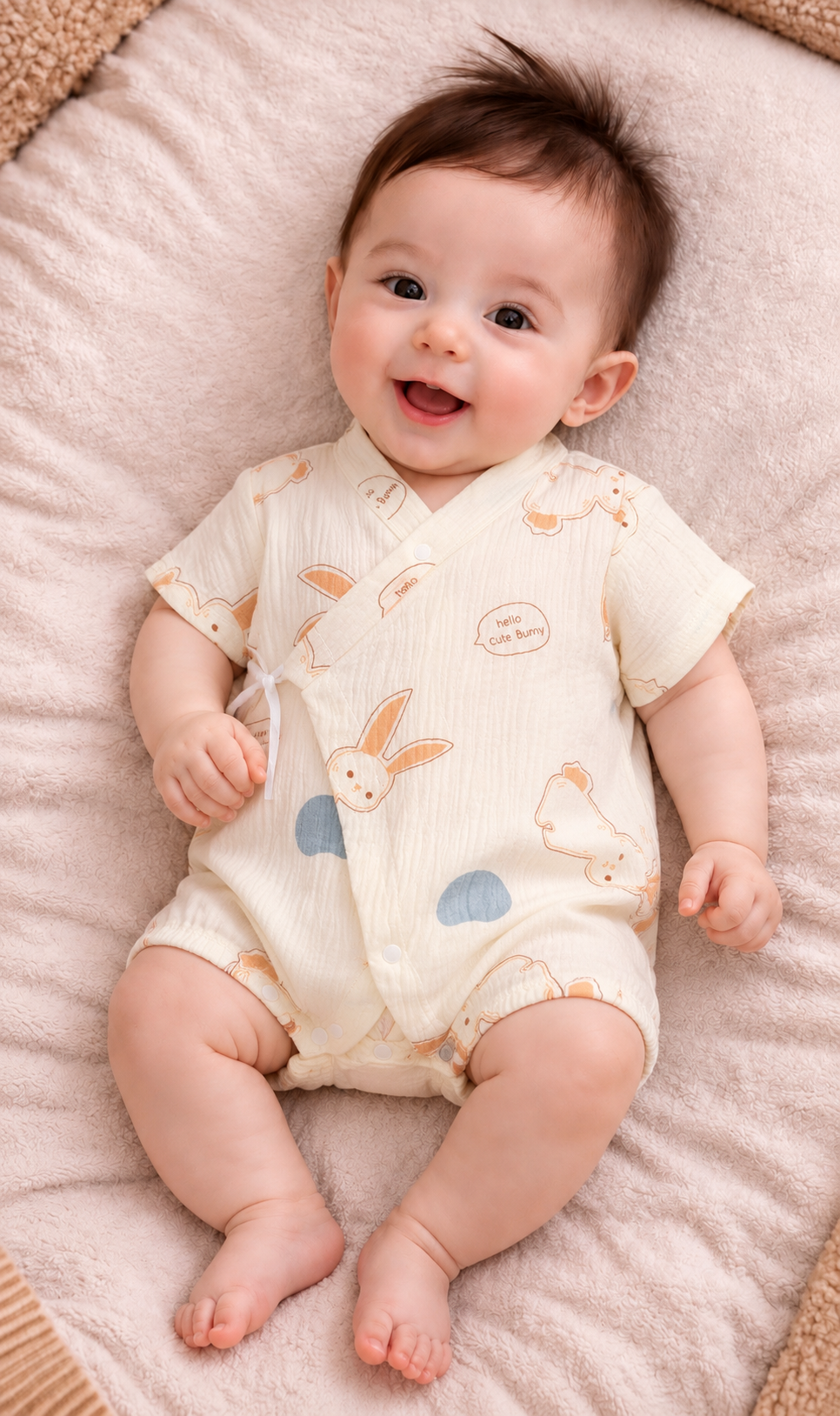 Soft & Breathable - Baby Rabbit Printed Wrap Romper