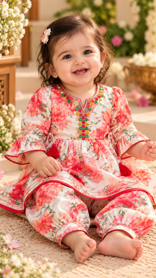 Girls Soft Ethnic - Trendy Floral Bloom Printed Set