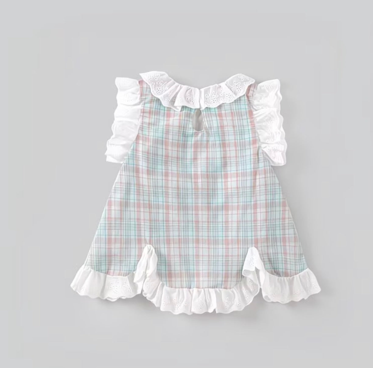 Soft & Breathable - Baby & Toddler - 100% Organic Cotton Plaid Ruffle Dress Set with Lace Collar