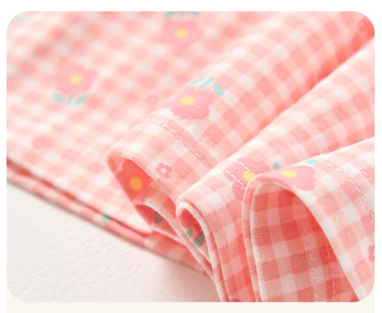 Girls Pink Gingham Floral Baby Dress with Ruffle Sleeves