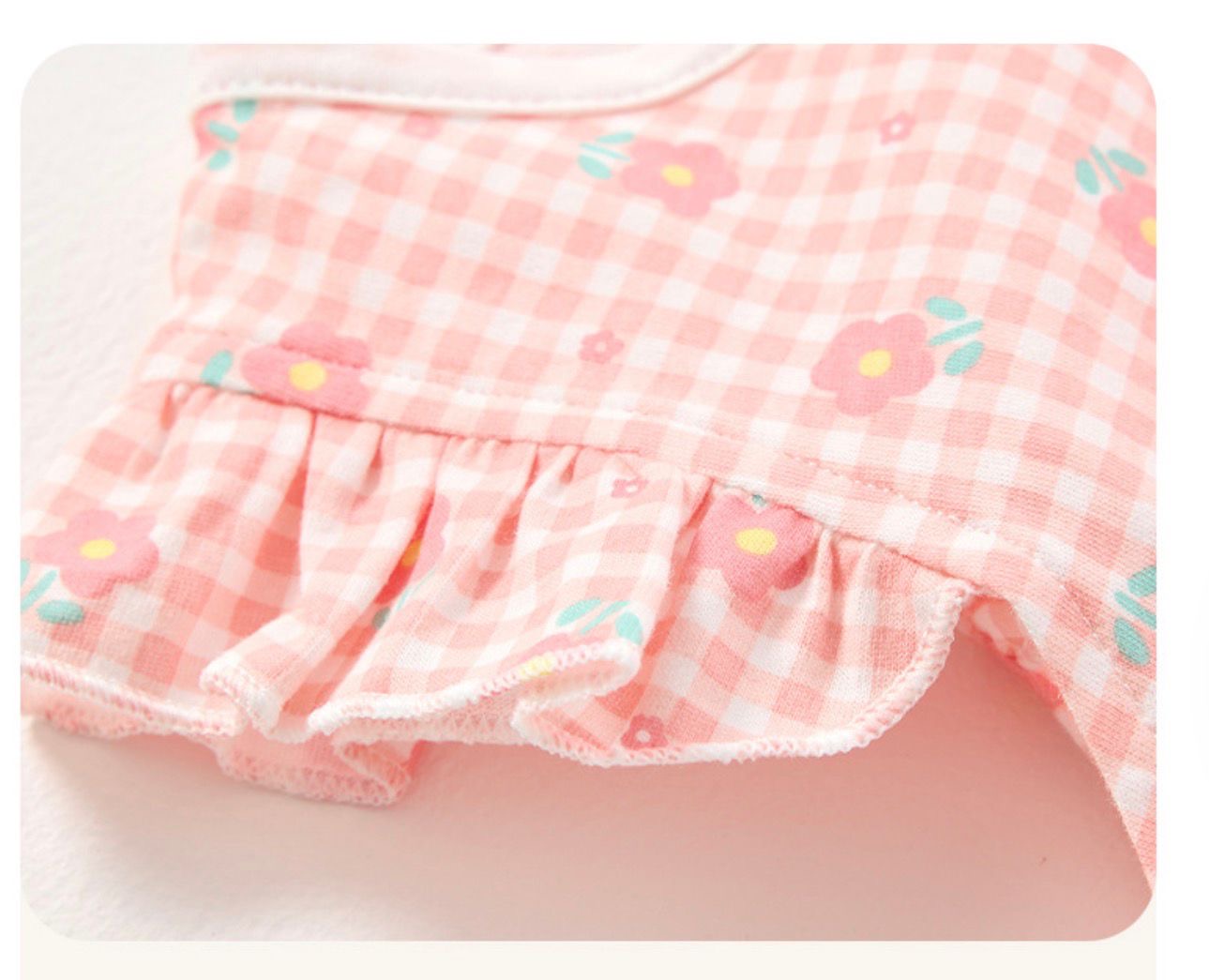 Girls Pink Gingham Floral Baby Dress with Ruffle Sleeves