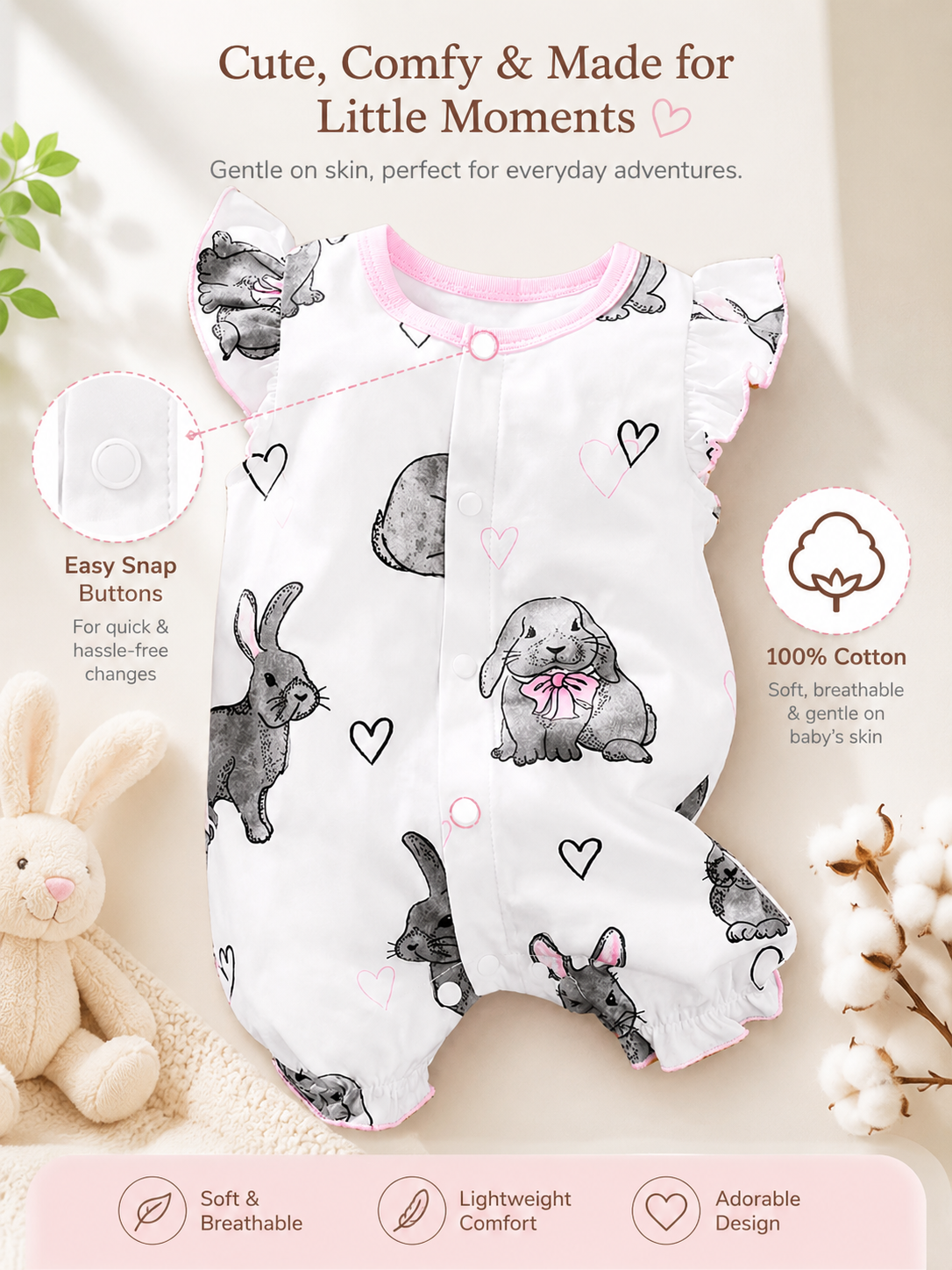 Soft & Breathable - 100% Organic Cotton Baby Bodysuit - Aww Cute