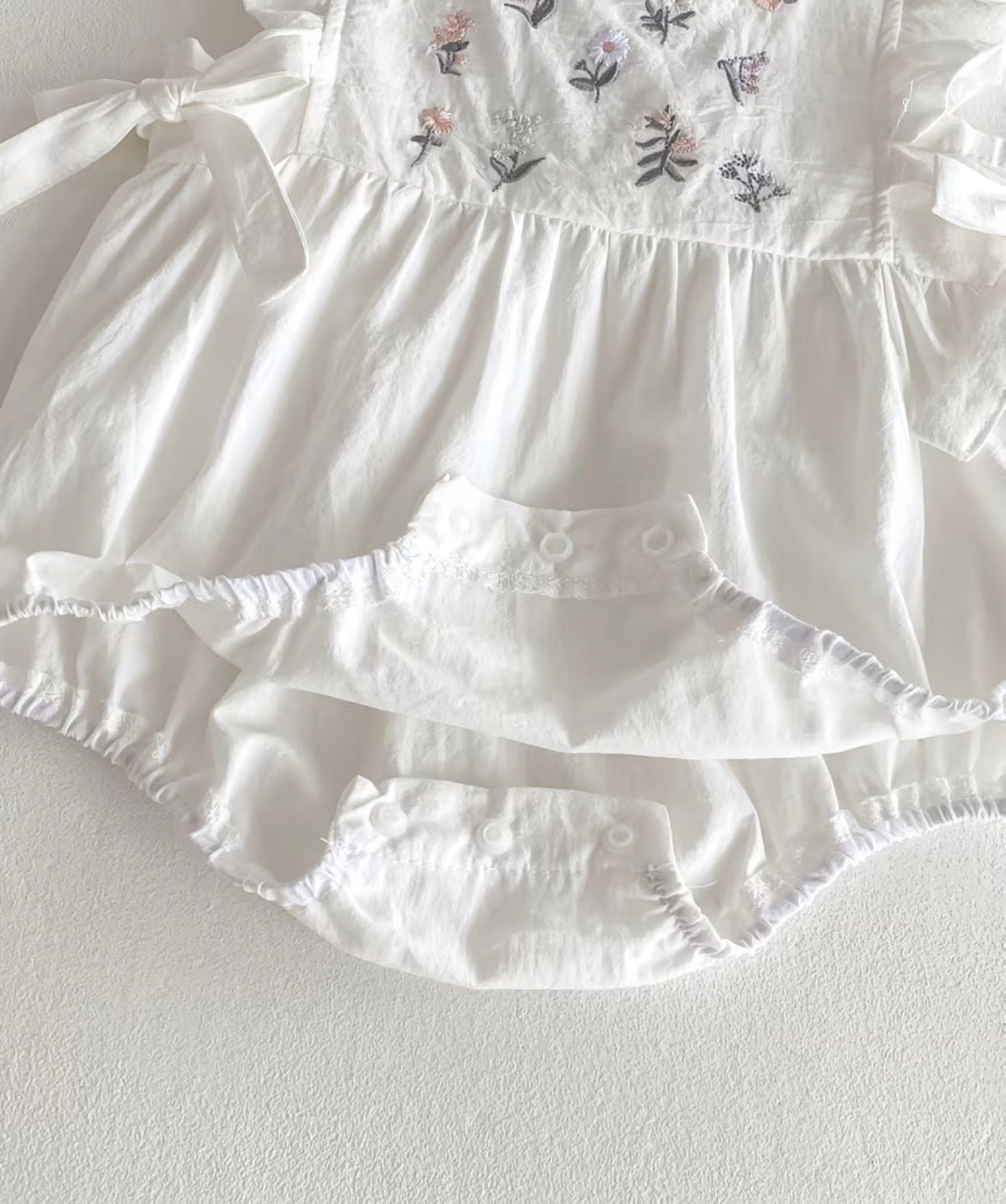 Soft & Breathable - Baby & Toddler - 100% Organic Cotton White Floral Embroidered Baby Girl Romper