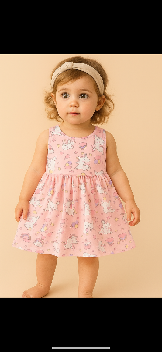 Trendy Girls Soft & Breathable Summer Dress - Unicorn
