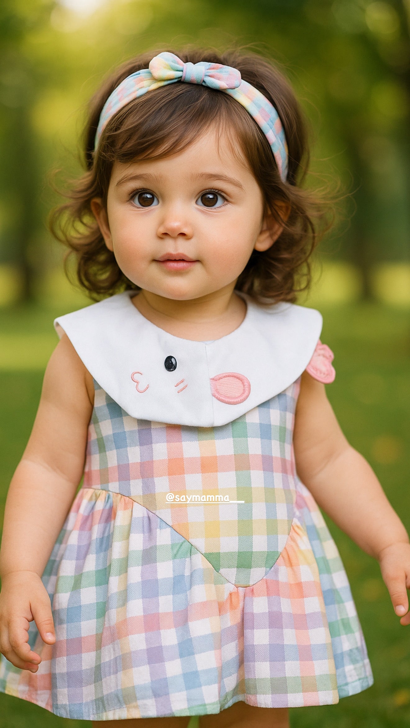 Girls Checked Cute Cartoon Dress