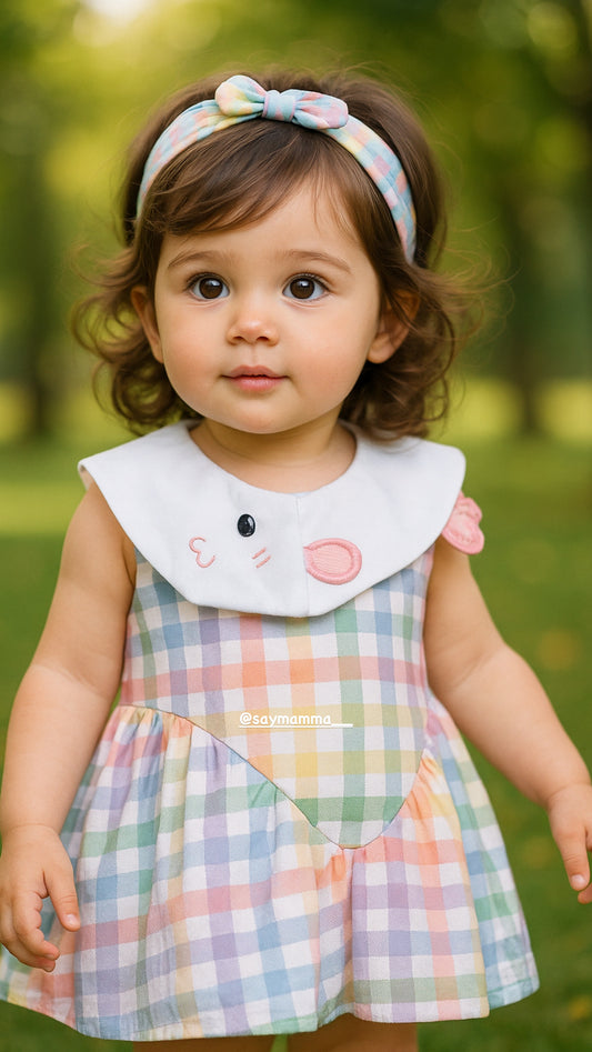 Girls Checked Cute Cartoon Dress