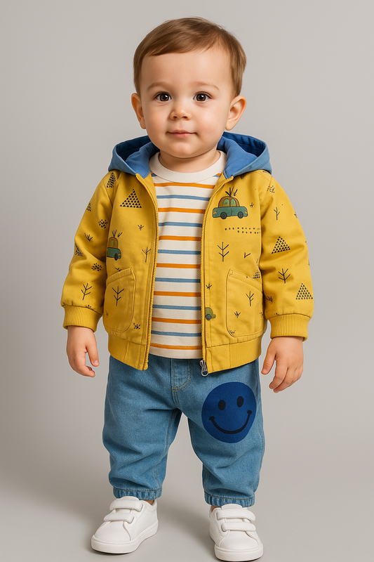 Kids Stylish Jacket, T-Shirt & Denim Set