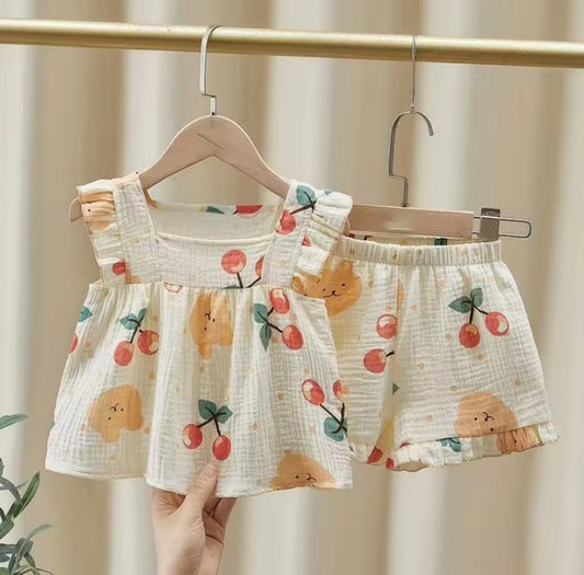 Trendy Girls Short Co-ord Set - Cherry