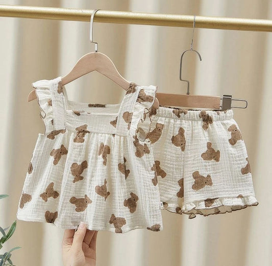 Trendy Girls Short Co-ord Set - Bear